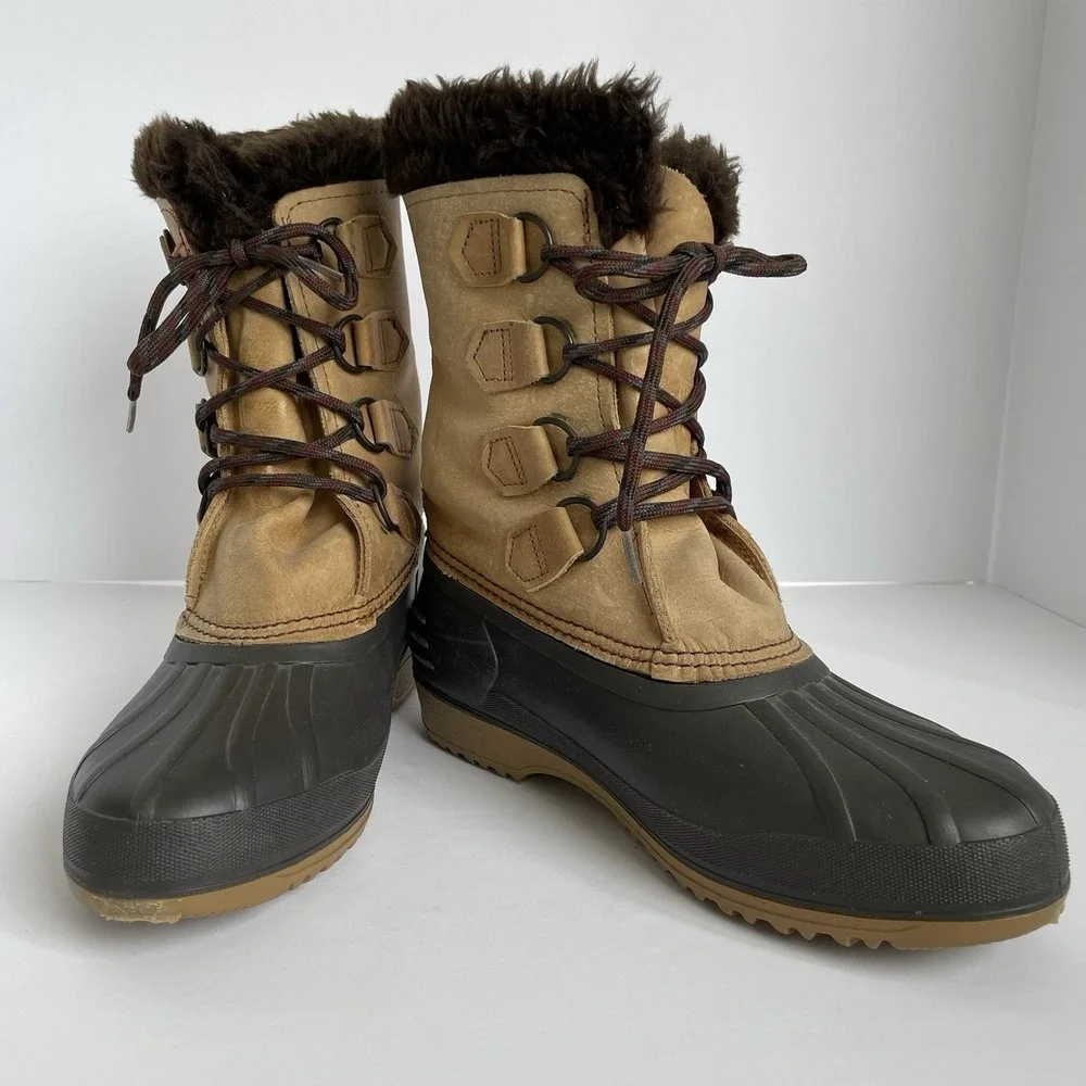 Sorel Womens Badger Waterproof Boots Size 8 Brown Leather Felt Lined Winter